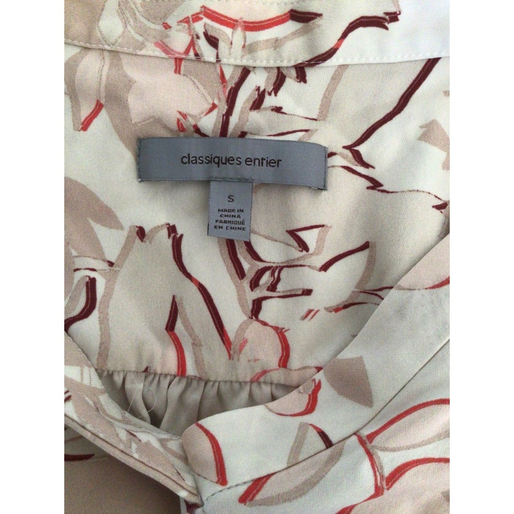 Classiques Entier Womens Silk Blend Sleeveless Floral V-Neck Blouse Tan Red S - Picture 4 of 5